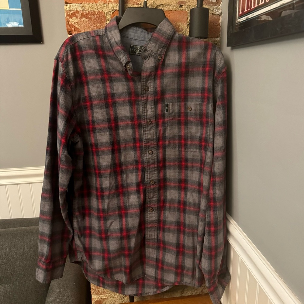 GH Bass & Co Gray Red Plaid Flannel Long Sleeve Button Down Shirt Size Medium
